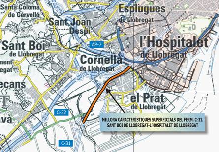 Mejora de la autovía de Castelldefels (C-31) entre L'Hospitalet de Llobregat y El Prat (Septiembre de 2008)